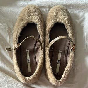 Zara Fur Ballet Flats